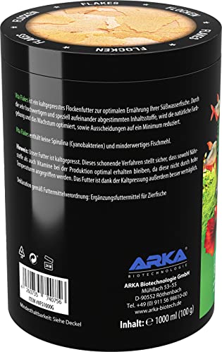 Flockenfutter für Zierfische – ARKA Vita Flakes 250 ml – hochwertiges, kaltgepresstes Alleinfutter für Süßwasseraquarien – unterstützt Farbenpracht, Vitalität & Wachstum – ohne Spirulina
