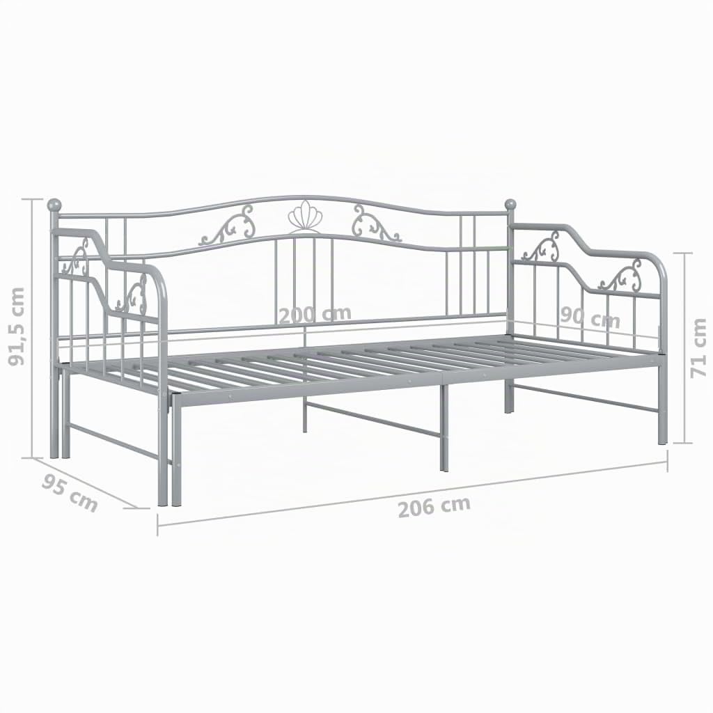 vidaXL Telaio Divano Letto Estraibile Grigio in Metallo 90x200 cm