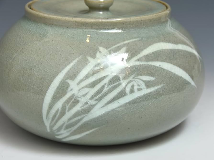 京焼　平安妙見作　青磁　象嵌唐草文　水注　共箱　M　R5052 京焼平安妙見作青磁象嵌唐草文水注共箱MR5052