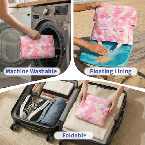 Image of Kasqo Beach Tote Bag for Women, 22L Waterproof Sandproof Medium Packable Travel Bag with Zipper for Pool Gym Shopping