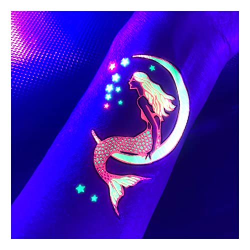 Temporary Tattoo-1 Sheet Princess Mermaid Sea Designs Uv Blacklight Reactive Glow In The Dark Party Tattoos #TOP5