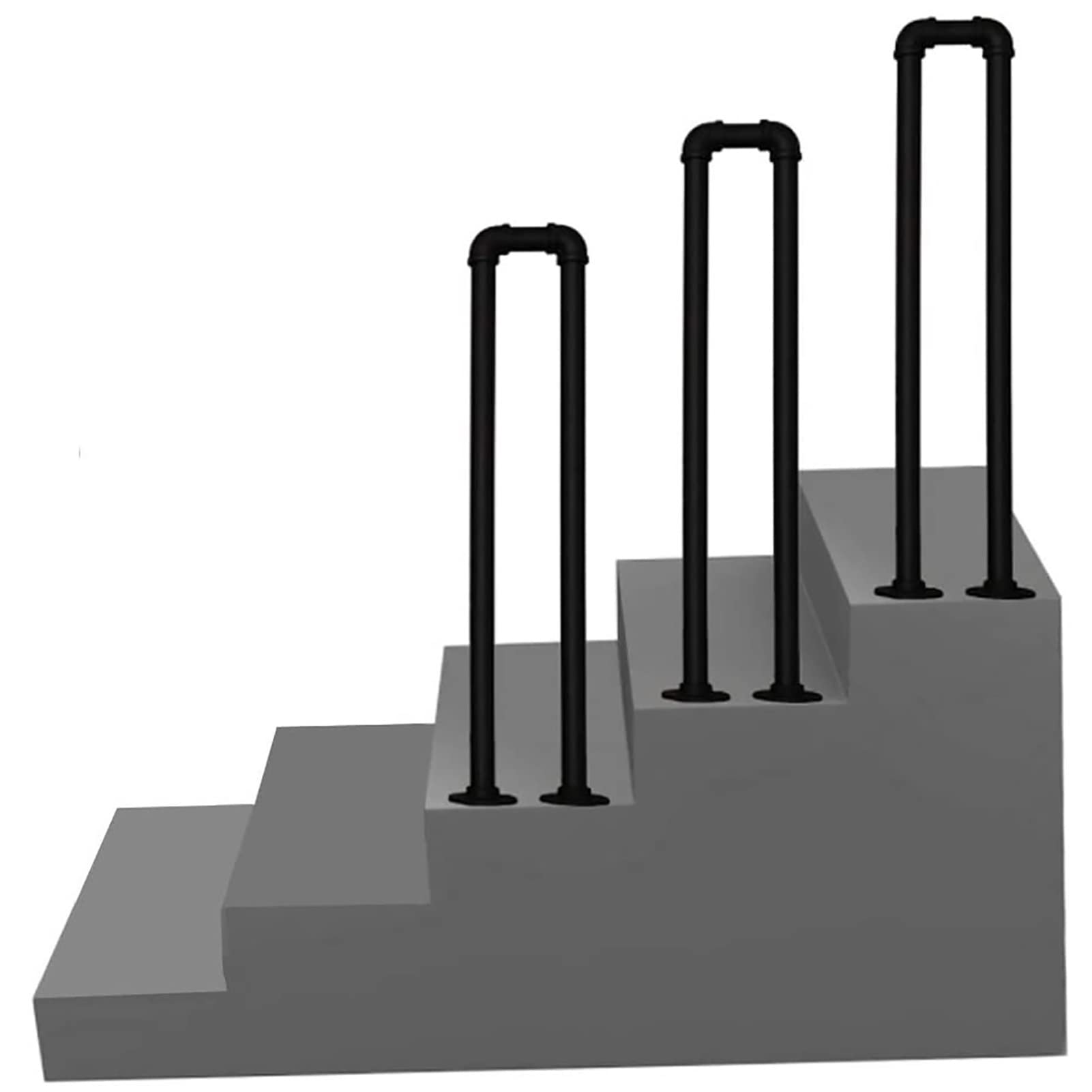 KHLMSRXJ Industrial Transitional Handrail | Handrail Picket Fits 1-Step Outdoor Steps Stair Handrails | Matte Black Stair Rail Wrought Iron Handrail with Installation Kit/2.8Ft/85Cm
