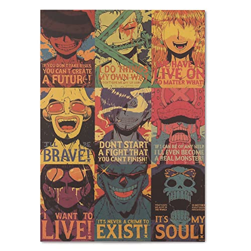 Japanese Anime Poster One Piece Poster Motivational Quotes Retro Luffy Zoro Nami Sanji Chopper Brook Usopp Robin Anime Wall Decor One Piece Anime Poster Print Cheap Posters Under 10 Dollars