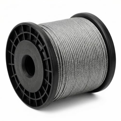 QWORK® Câble inox de 2 mm x 100 m - Acier inoxydable 316-7x7 torons - Charge utile 50 kg, Force de rupture 160 kg - Parfait pour l'extérieur