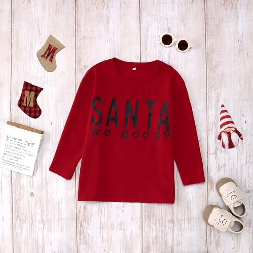 Ritatte Boys Girls Christmas Shirts Kids Cute Santa We Good Letter Print Long Sleeve T-Shirts Xmas Holiday Casual Tee Tops4