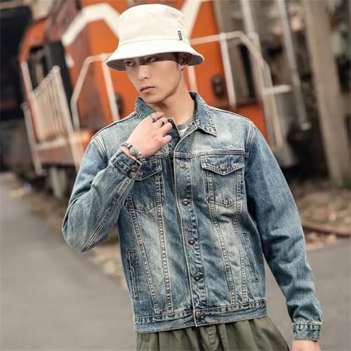 Men's Denim Jacket Button Slim Jean Coats Short Vintage Menswear3