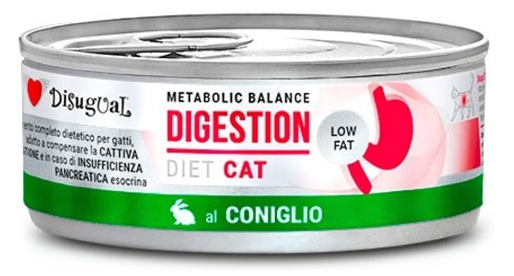 Disugual Dieta gato digestão Low Fat | Necessidades nutricionais especiais, vários sabores e misturas, (12 x 85 Gr, coelho)