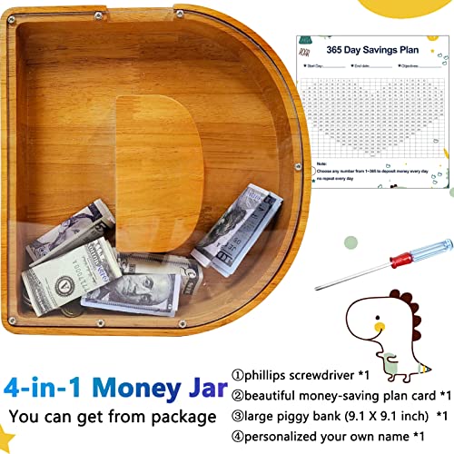 Image of Custom Wooden Piggy Bank, Laser Engraved Name, Creative Twenty-Six English Alphabet Letter Storage Tank, Personalized Coin Bank, Customized Wood Toy, DIY Name Letter Kids Money Bank