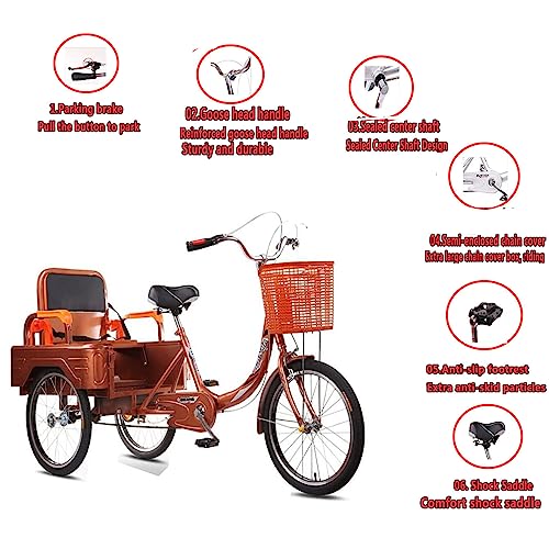 Triciclo para adultos, 3 ruedas, con canasto grande y asiento trasero, asiento ajustable en altura, para recreo y compras, bicicleta cruiser para hombres y mujeres miniatura 3