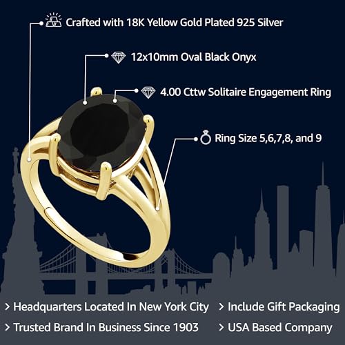 Gem Stone King 18K Yellow Gold Plated Silver 12X10MM Oval Gemstone Birthstone Solitaire Ring | Wedding Engagement Anniversary Promise Ring For Women | Available In Size 5,6,7,8,92