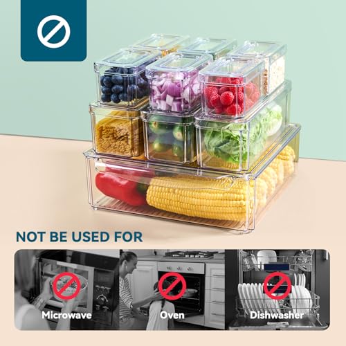 10 Pack Clear Fridge Organizer, Stackable Refrigerator Organizer Bins with Lids, Fridge Storage Containers for Kitchen, Food, Cabinets, Fruits, Vegetables, Cereals - Image 6