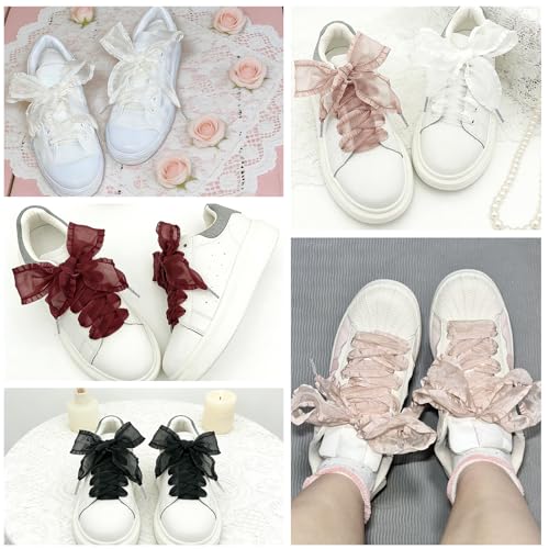 Lacesgian 4cm Wide Organza Ribbon Shoe Laces For Women Sneakers, Pink 54in by Lacesgian - Image 5