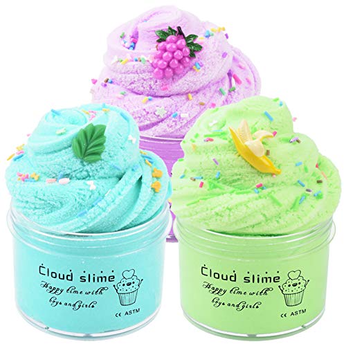 Cloud Slime Kit 3 Pack Purple Green Blue Snow Slime, Soft Slime Putty Toys for Kids Party Favors, Birthday Holiday Gifts for Girls Boys(100ML Each*3)