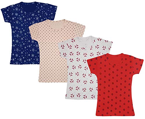 Image of indi weaves Girls Half Sleeve Cotton Printed T-Shirts Pack of 4