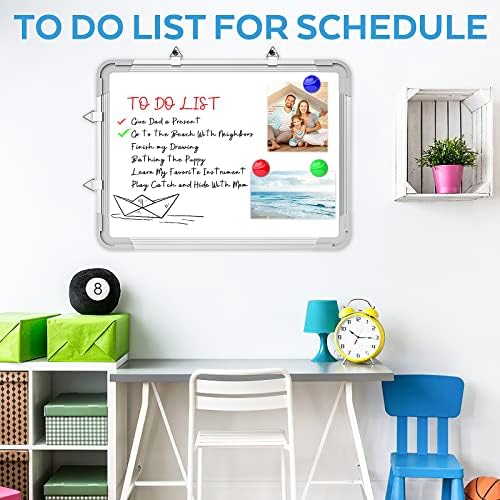 Nicpro Dry Erase Whiteboard A3, 40 x 30 cm Magnetic Double Sided Hanging White Board with Aluminum Frame, 8 Pens, 1 Eraser, 4 Magnets for Kid Writing & Drawing, Student School, Classroom, Home Use