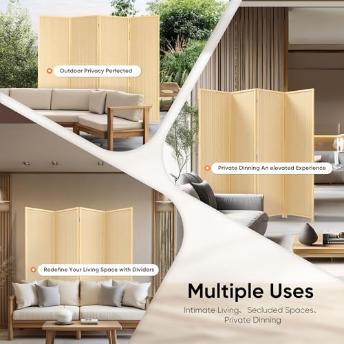 JOSTYLE Room Divider 4 Panel Folding Privacy Screen, Bamboo Room Divider Screen - 6 ft. Tall Wall Divider for Room Separation Freestanding Partition Separators, Beige - Thumbnail 7