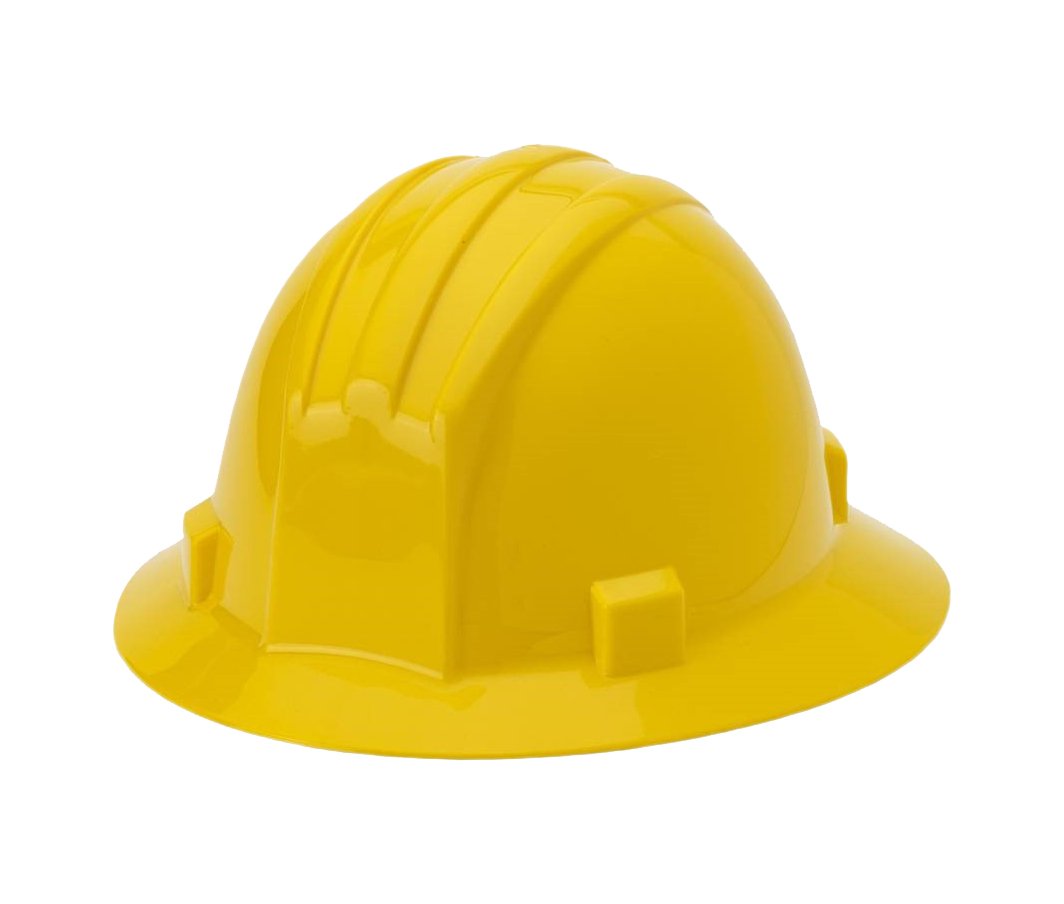Mutual Industries Polyethylene Ratchet Suspension Full Brim Hard Hat, Yellow