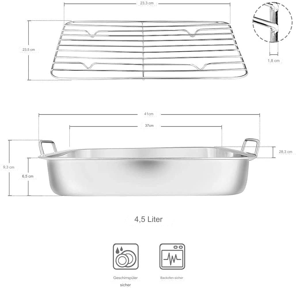 Penguin Home Premium Bräter aus Edelstahl mit Rost - Kompatibel mit allen Herdarten außer Induktion - Stabil und strapazierfähig - Abnehmbarer Grill, Bräter mit Griffen - Groß 37 x 28 cm…