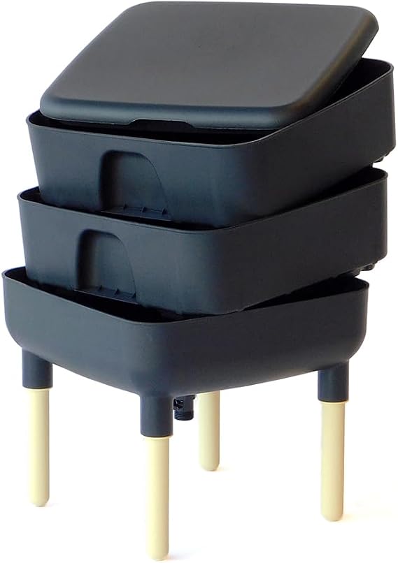 FCMP Outdoor - The Essential Living Composter, 2-Tray Worm Vermicomposter Bin (HF-LC4000v2-BLK) Black