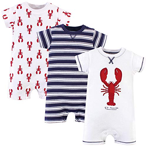Touched by Nature Unisex Baby Organic Cotton Rompers, Lobster, 0-3 Months