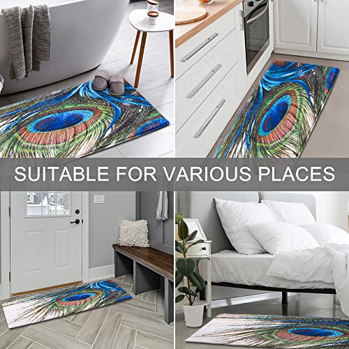 Qiyi Bath Rugs Bathroom Non Slip Soft Absorbent Memory Foam Runner Rug Washable Carpet Floor Mats For Tub Office Door Mat Kitchen Dining Living Hallway Long Rugs 16" X 48" - Peacock Feather #TOP6