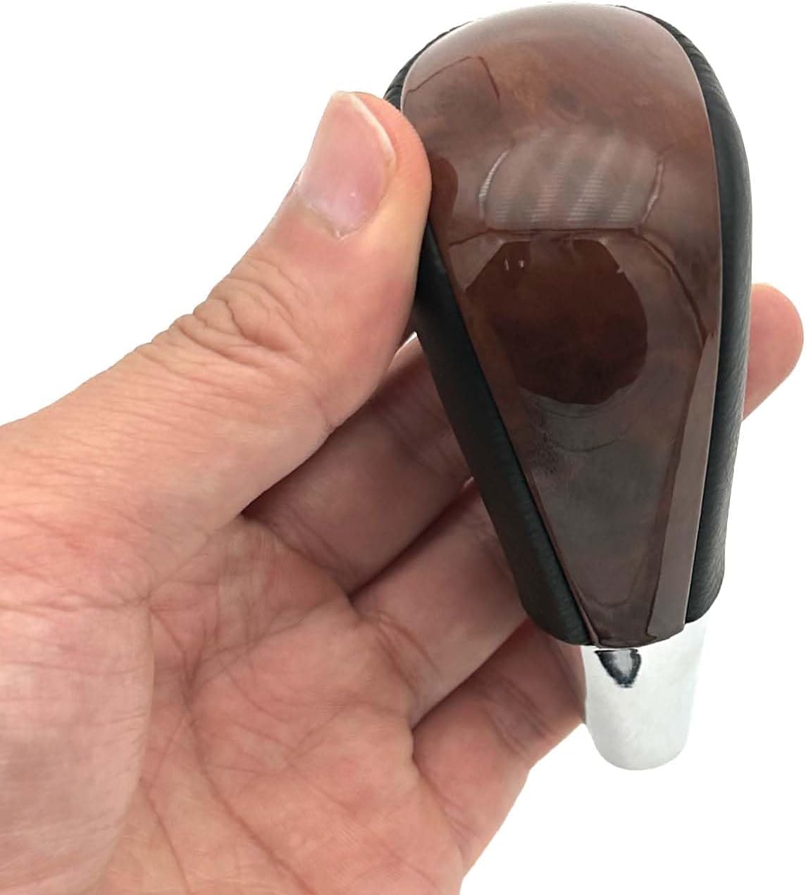 Pursuestar Black Leather Brown Wood Chrome Upgrade Gear Shift Knob Compatible for Toyota Lexus Camry Crown RAV4 Landcruiser Hiace Corolla Sienna 4Runner Tundra Mazda M8x1.25