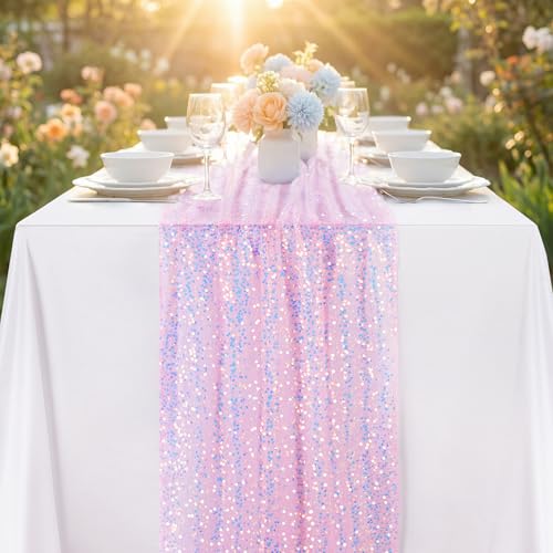 Chemin De Table Rose - Chemin De Table Paillette 63x300cm pour Decoration Anniversaire Sirene, De Plein Air Décoration De Table, Célébration De Fin...