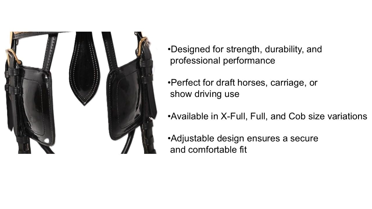 NUEVO DRAFT CABALLO DE CONDUCCIÓN DE PIEL DE CABALLO PATENTE DE PIEL ORO (COLOR NEGRO) (X-FULL)