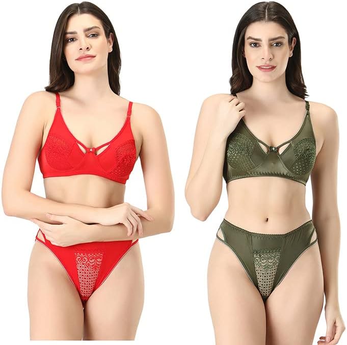 Alzuri Extra Soft Women Bra & Penty Innerwear Set, Girls Bridal Lingerie Set with Net Detailing with Fashion & Style, Set of 2 Bra Panty