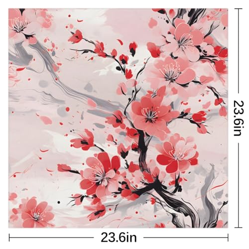 Cherry Blossoms Printed Silk Scarf for Women 23.6x23.6" Satin Head Scarf2