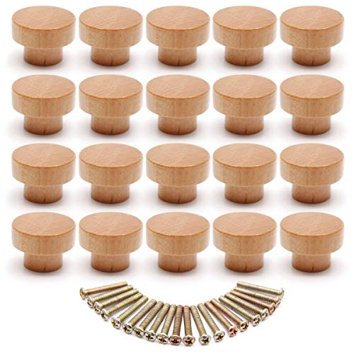 SurePromise - Juego de 20 pomos redondos de madera barnizada para puertas de cajones y armarios (35 x 25 mm)