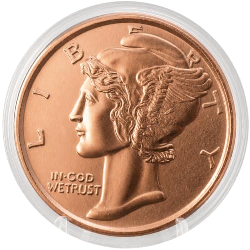 Image of Mercury Dime Design 1 oz Pure .999 Copper Round Collecticble Jumbo 39mm Coin in Capsule - COA by Heavenly Metals