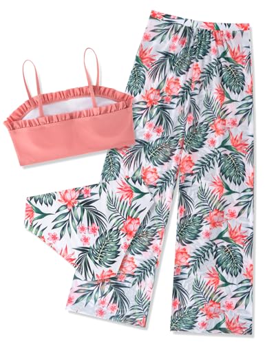 Image of Vogseek 6-16T Girls 3 Pieces Bikini Bathing Suit with Rash Guard Pants Quick Dry Swimwear Cover-Up Sets