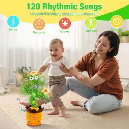 Image of Ayeboovi Dancing Talking Cactus Baby Toy, Mimicking Recording Toy Repeats What You Say (Volume Adjustable Flowering Cactus)