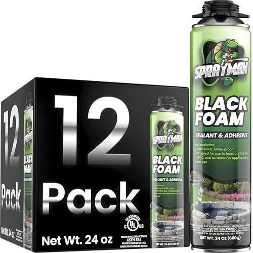 Sprayman Black Foam Sealant - (12x24 Oz) Expanding Polyurethane Pond & Landscape Foam, UV Resistant...