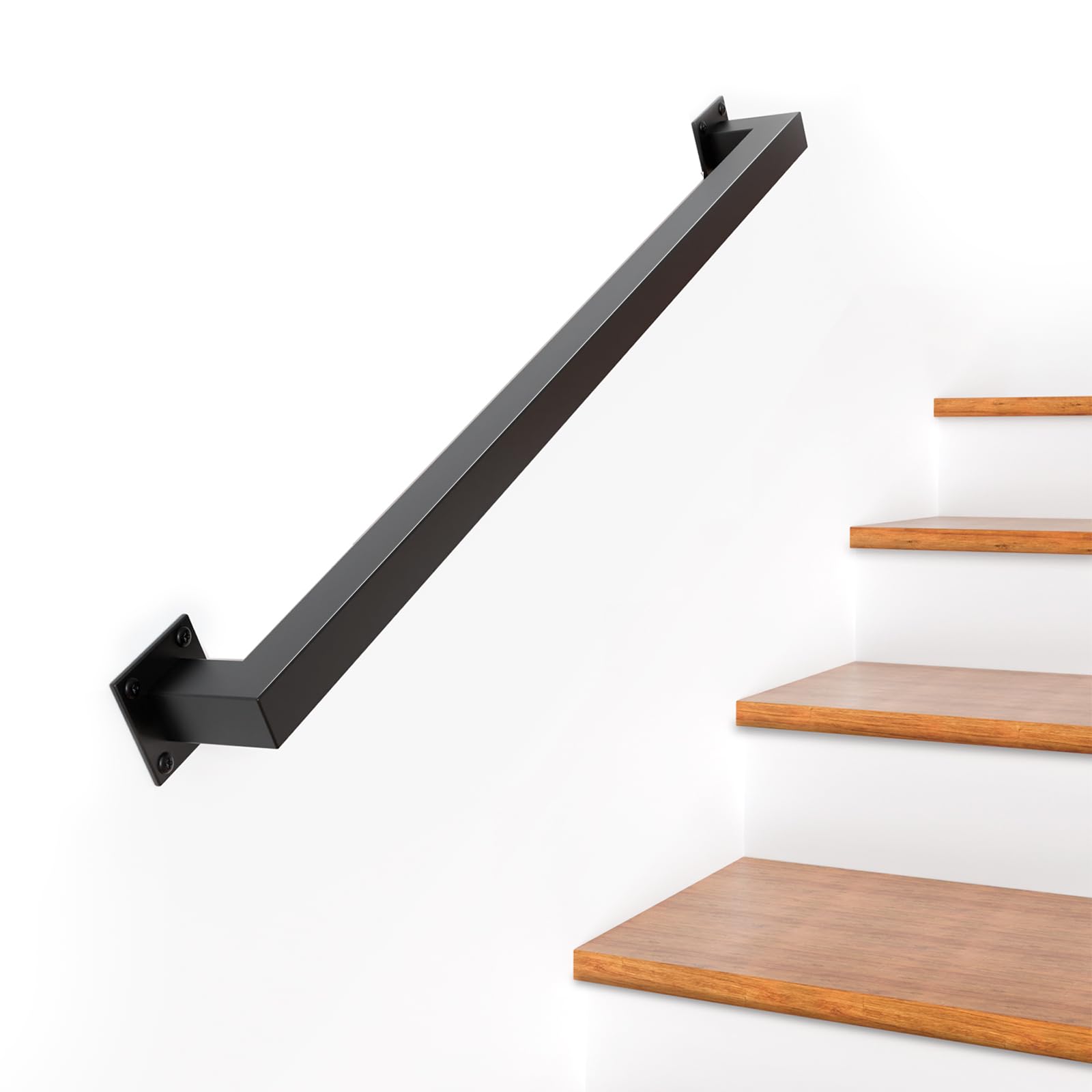 3FT Stair Railing Indoor, Matte Black Square Tube Handrail, 500lbs Load Capacity, Wall Mounted Stair Railing, Industrial Non-Slip Hand Rails for Indoor Stairs, Bathroom, Loft, Elderly & Kids-image-8
