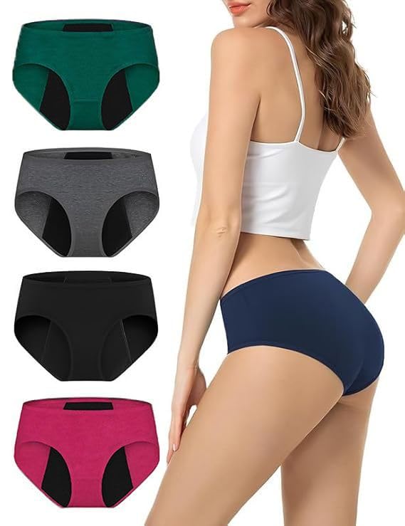 Image of DIVING DEEP Period Panties for Women - Leak Proof, Heavy Flow Protection | Overnight Protection Mid Rise Girls Period Panties |Two Years Reusable Menstrual Underwear with Tummy Control (Pack 4)