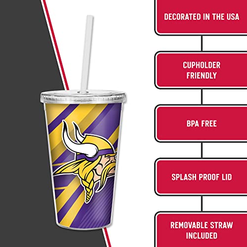 Image of Rico Industries NFL Football 16oz Clear Tumbler W /Straw for NFL Fans