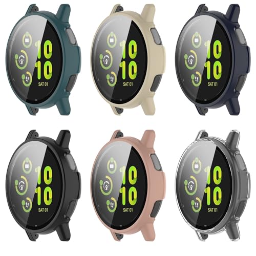 Compatible with Garmin Vivoactive 5 Watch Case Cover, Replacement PC Protective Case Full Cover Built-in HD Tempered Glass Screen Protector for Garmin Vivoactive 5 Smart Watch (6-Pack)