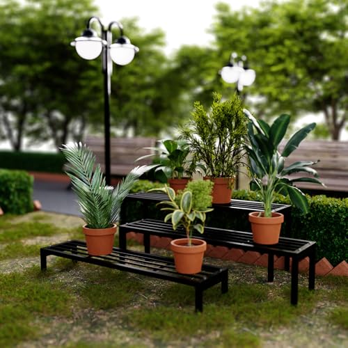 Image of Saifix Plant Stand for Balcony Rust Proof Metal 3 Tier Planters for Living Room Pot Stand For Outdoor and Indoor (Black, 69*25*38 cm)
