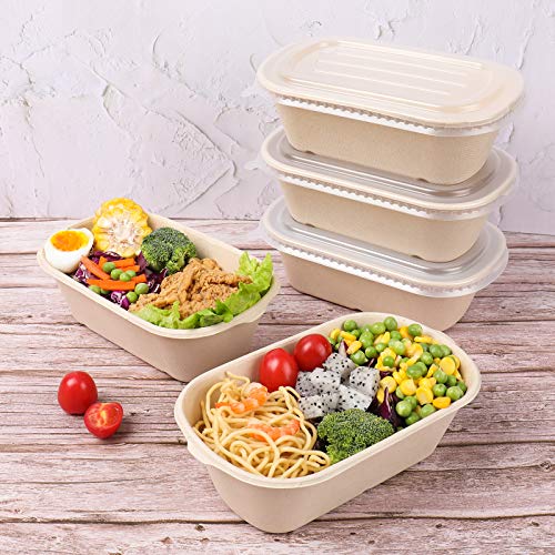 Jayeey 32Oz Disposable Bowls With Lids, Sugarcane Fiber Biodegradable Paper Bowls Take Away Food Containers Meal Prep Food Storage Deli Container Eco-Friendly Microwave & Freezer Safe 50 Pack #TOP3