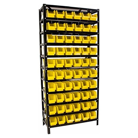 Steel Dragon Tools TLPB60 60 Parts Bin Shelving Organize with Plastic Bins for Garage, Shop, and Home Storage Cover