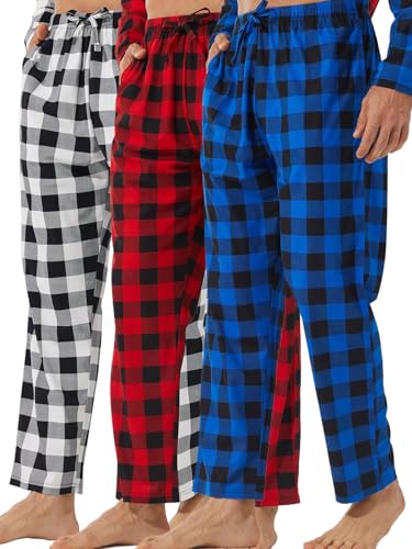 LANBAOSI Mens Pajama Pants Lightweight Soft Plaid Lounge Sleep Pants Sleepwear PJ Bottoms with Pockets2