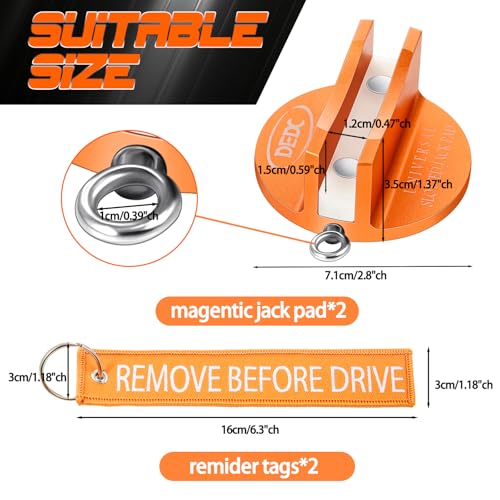 Image of DEDC Universal Aluminum Grooved Magnetic Jack Pad 2 Pcs, Jacking Puck Pinch Weld Frame Rail Adapter with 2 Reminder Streamers, Oil Change Mush Haves, Mechanic Tools in Garage, Gifts for Mechanics