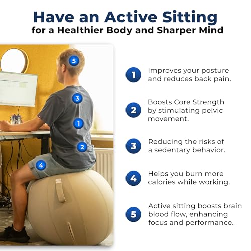 Image of Backerz Balance Ball Chair for Office & Home - Ergonomic Exercise Ball for Posture & Back Pain Relief, Yoga Ball Chair - Sitting Ball with Washable Linen Cover