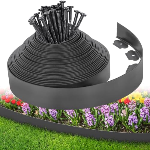 3-Inch x 50 FT Landscape Edging Border with 75 Stakes Garden Border Edging Kit Flexible Plastic Edging Border for Garden Flower Beds Lawn Yard Paver Pathway (Black)