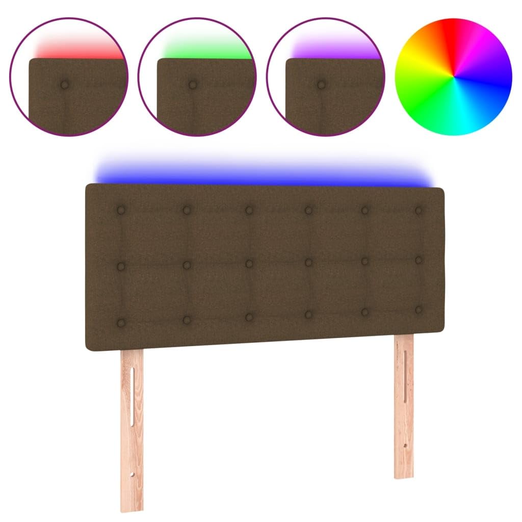 Testiera del letto a LED, marrone scuro, tessuto 90x5x78/88 cm, con supporto per la schiena, altezza regolabile e striscia di taglio LED, alimentata da USB 5V.