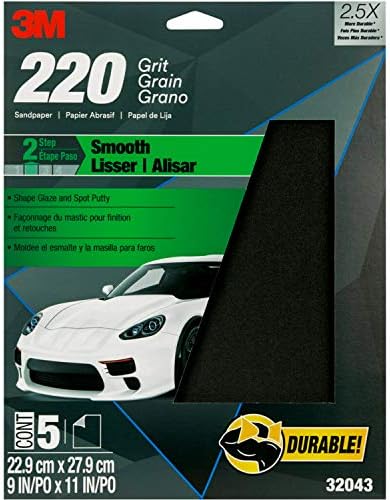 3M Wetordry Sandpaper, 32043, 220 Grit, 9 in x 11 in, 5 Sheets Per Pack