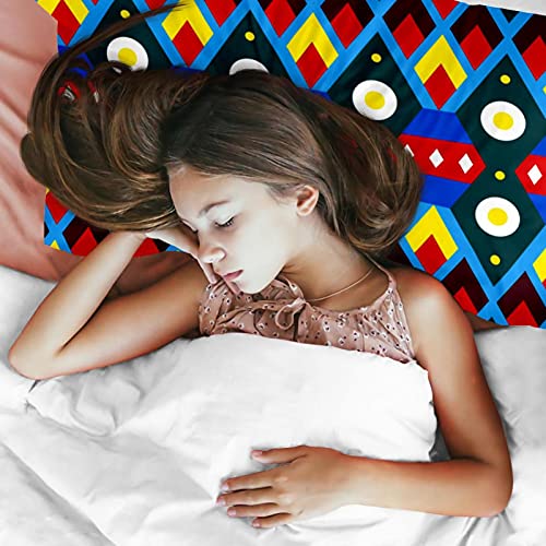 Parure lit simple bleu géométrique résistant pour chambre d'enfant ou studio