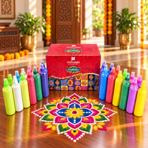 Durga Puja: Traditional vs Contemporary Decor 45 CraftVatika 24 Rangoli Colour Powder Tube Kit Diwali Decoration I...